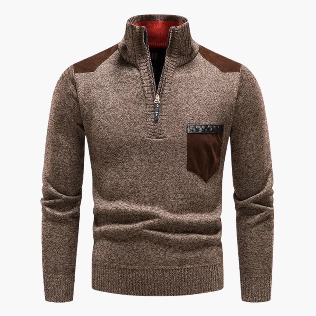 Herren pullover mit Reißverschluss am Halsausschnitt und Brusttasche