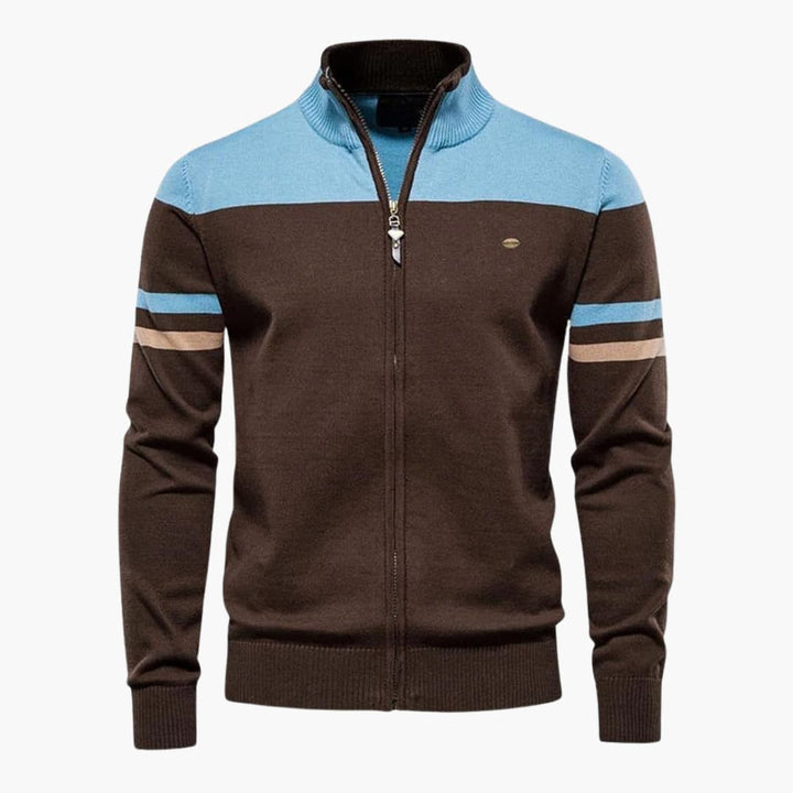 Herren Strickjacke mit Reißverschluss und geripptem Saum