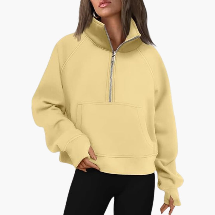 Damen-Sweatshirt mit Reißverschluss-Ausschnitt und Kängurutasche