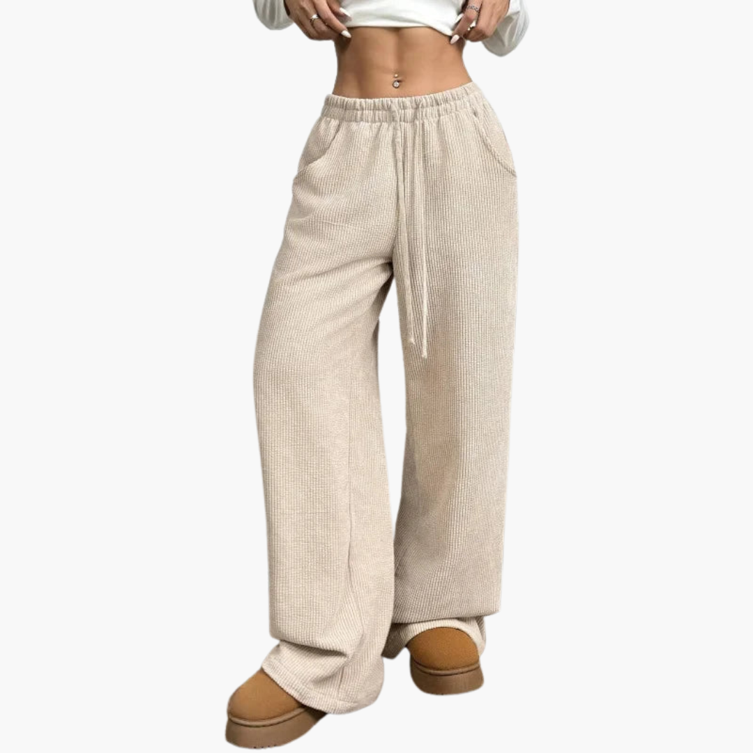 Damen Cordhose mit hohem Bund und weitem Bein