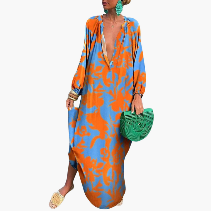 Boho Maxikleid für Frauen – Grünes Blumen Sommerkleid