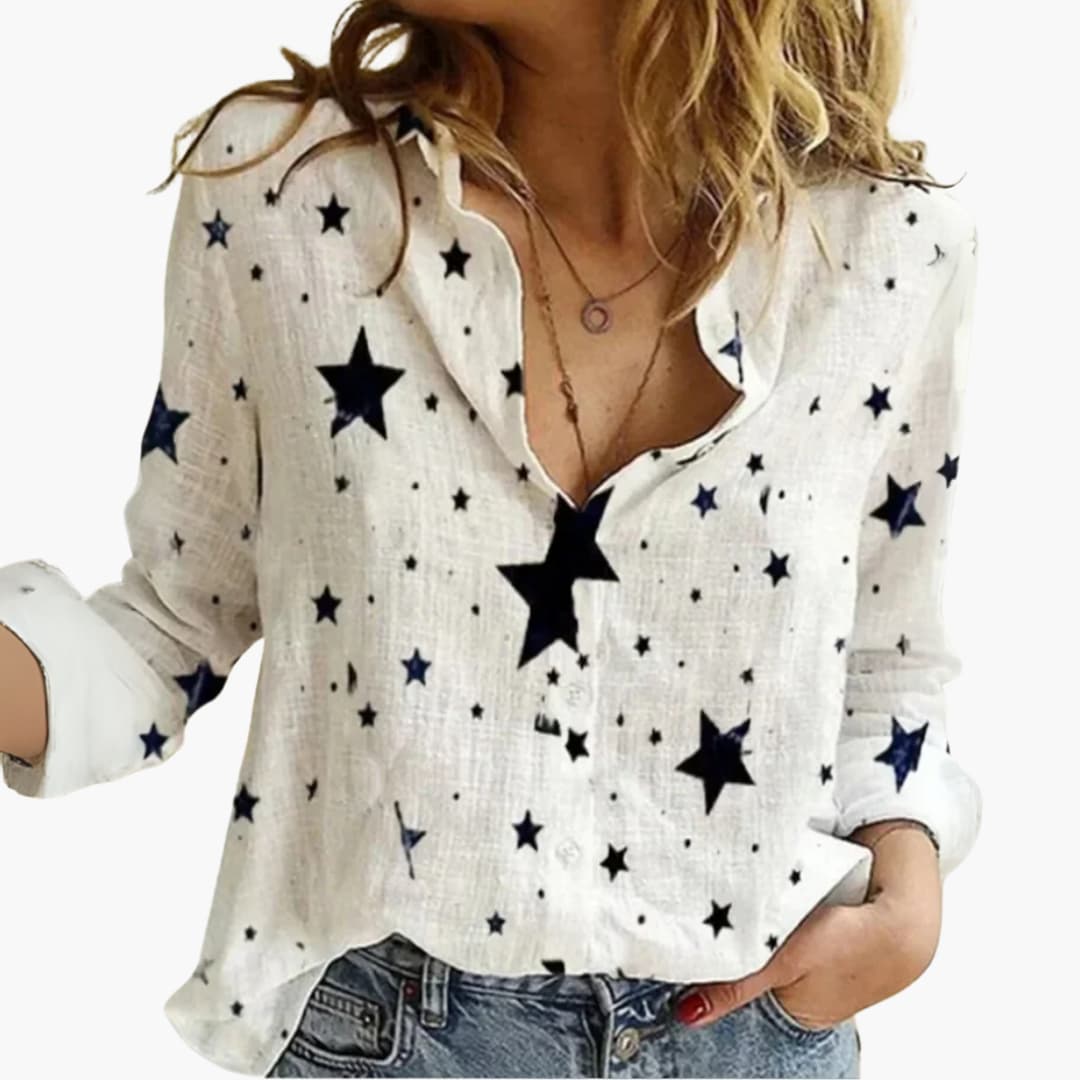 Langarm Damen-Bluse - Vintage Stil mit großen Punkten