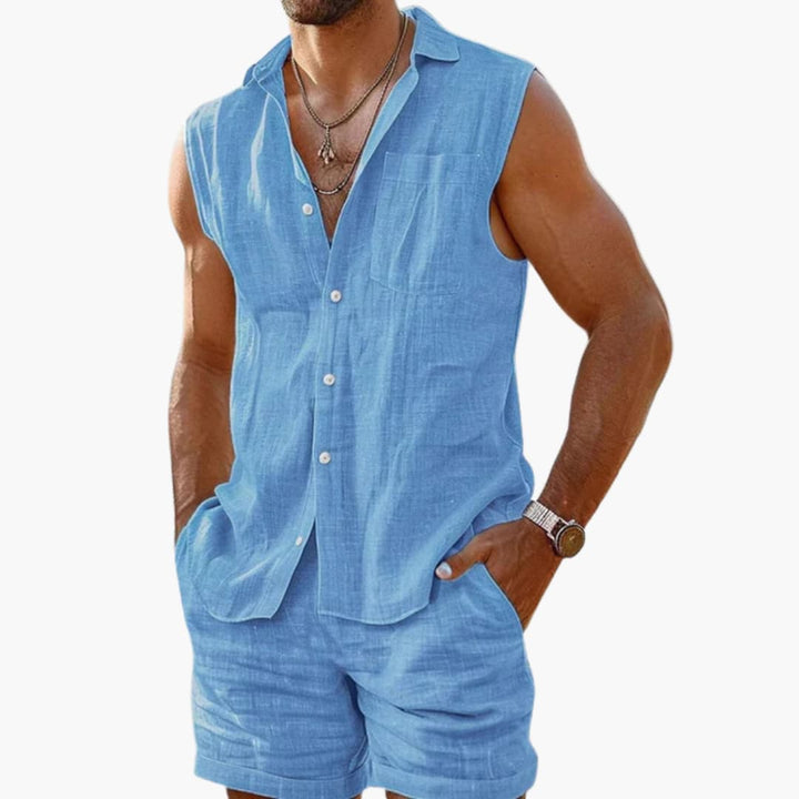 Herren Set mit ärmellchem Hemd und Shorts für den Sommer