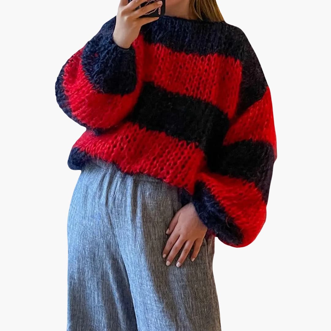 Damen Oversize Pullover mit Streifenmuster und Rundhalsausschnitt