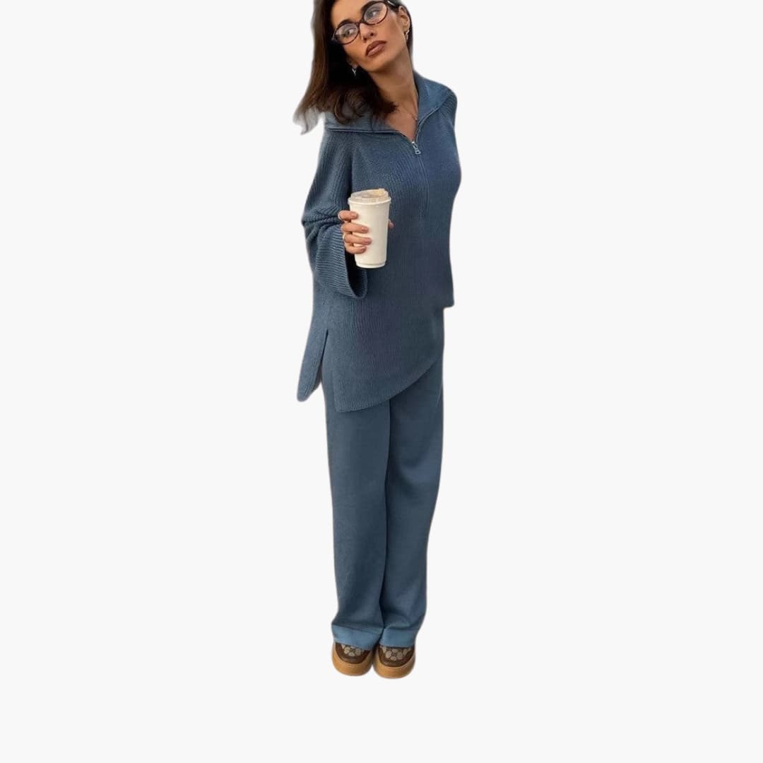 Damen Sweatshirt im Loose Fit mit Halbreißverschluss und weitem Ärmel