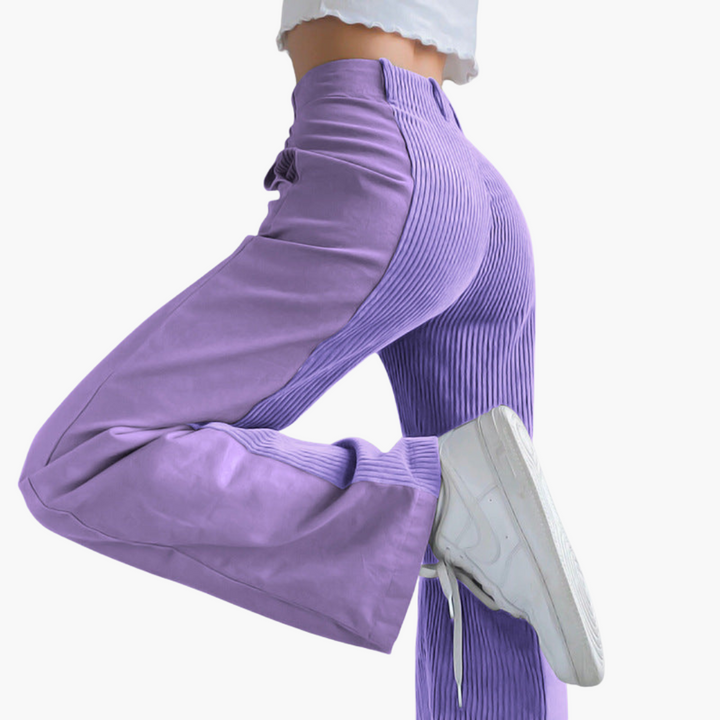 Damen Cordhose mit hohem Bund und weitem Bein