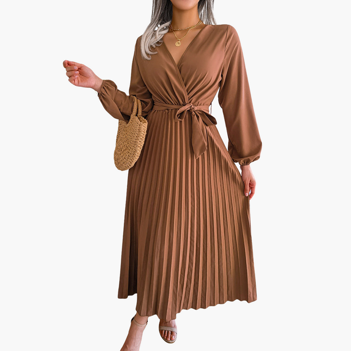 Elegantes Maxikleid mit langen Ärmeln für Damen - Plissee Design