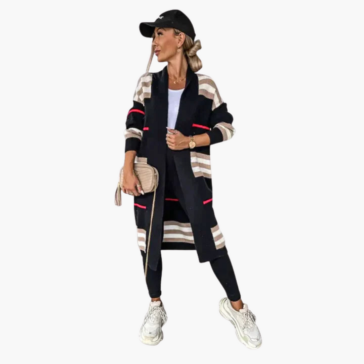 Damen Langer Strickjacke mit Streifen