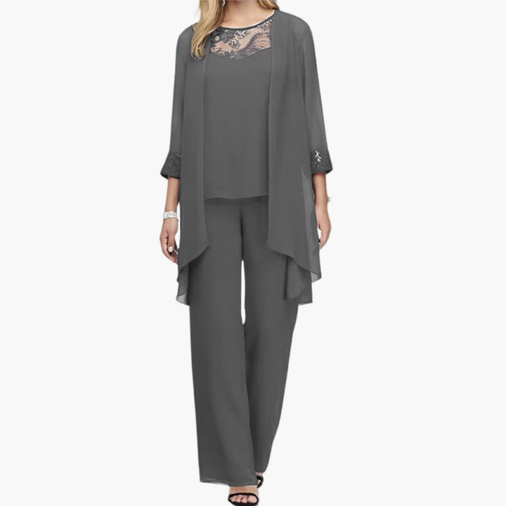 Dreiteiliges Damen-Set mit Spitzentop und offener Jacke