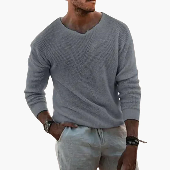Herrenpullover mit Rippenkragen und langen Ärmeln
