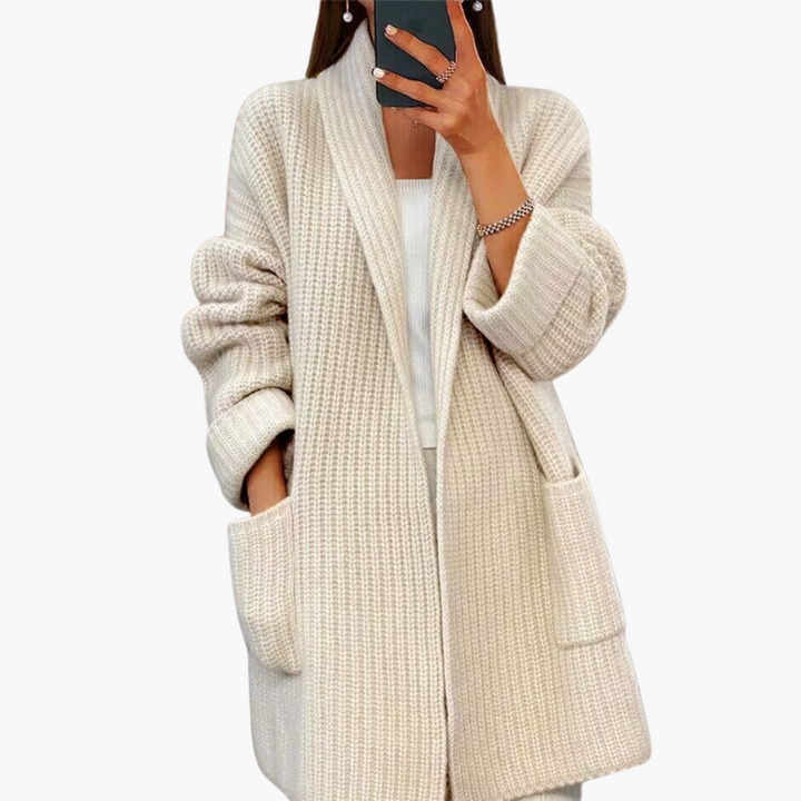 Damen Strickjacke mit V-Ausschnitt und Fronttaschen