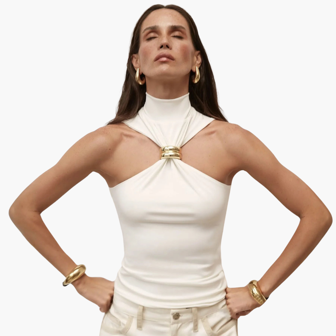 Schicke High Neck Haltertop - für Frauen mit Goldakzent