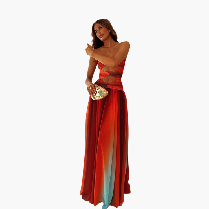 Buntes Cut-Out Maxikleid für Damen - Bandeau & Farbverlauf