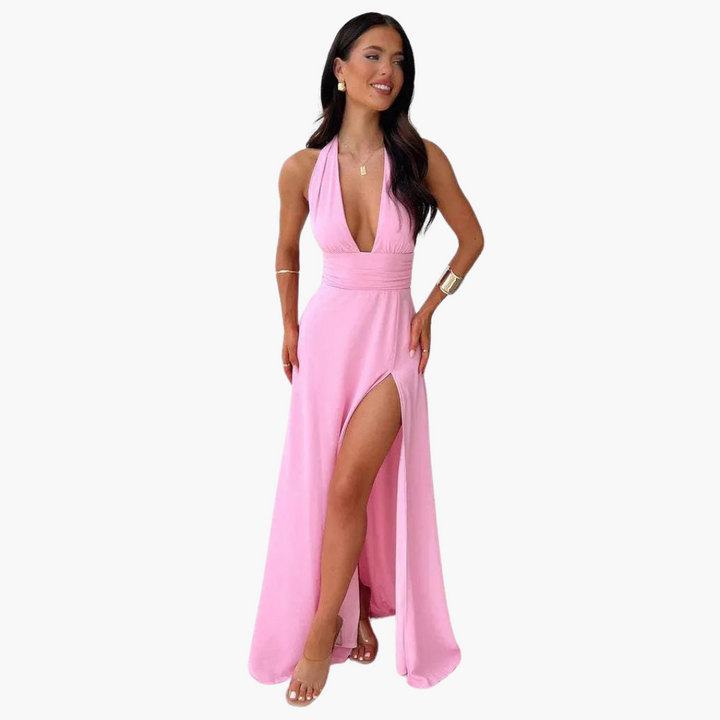 Maxikleid mit Schlitz & Neckholder - Damen Abendmode