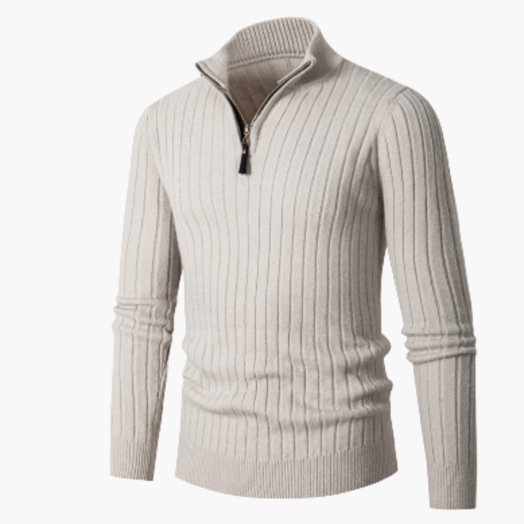 Herren pullover mit halbem Reißverschluss und Rippstruktur