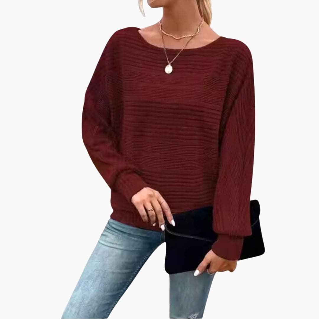 Damen pullover mit Bootsausschnitt und gestreifter Oberfläche