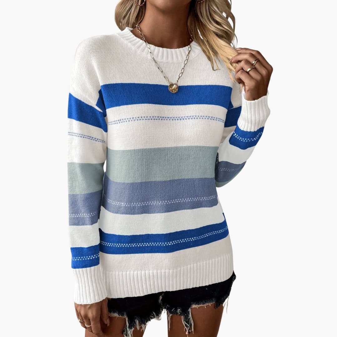 Damen pullover mit Rundhalsausschnitt und gestreifter Oberfläche