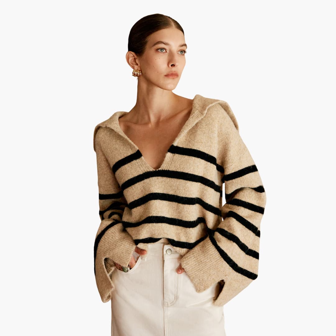 Damen pullover mit V-Ausschnitt und gestreifter Oberfläche