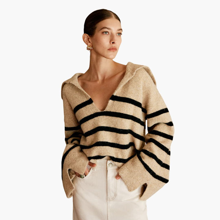 Damen pullover mit V-Ausschnitt und gestreifter Oberfläche