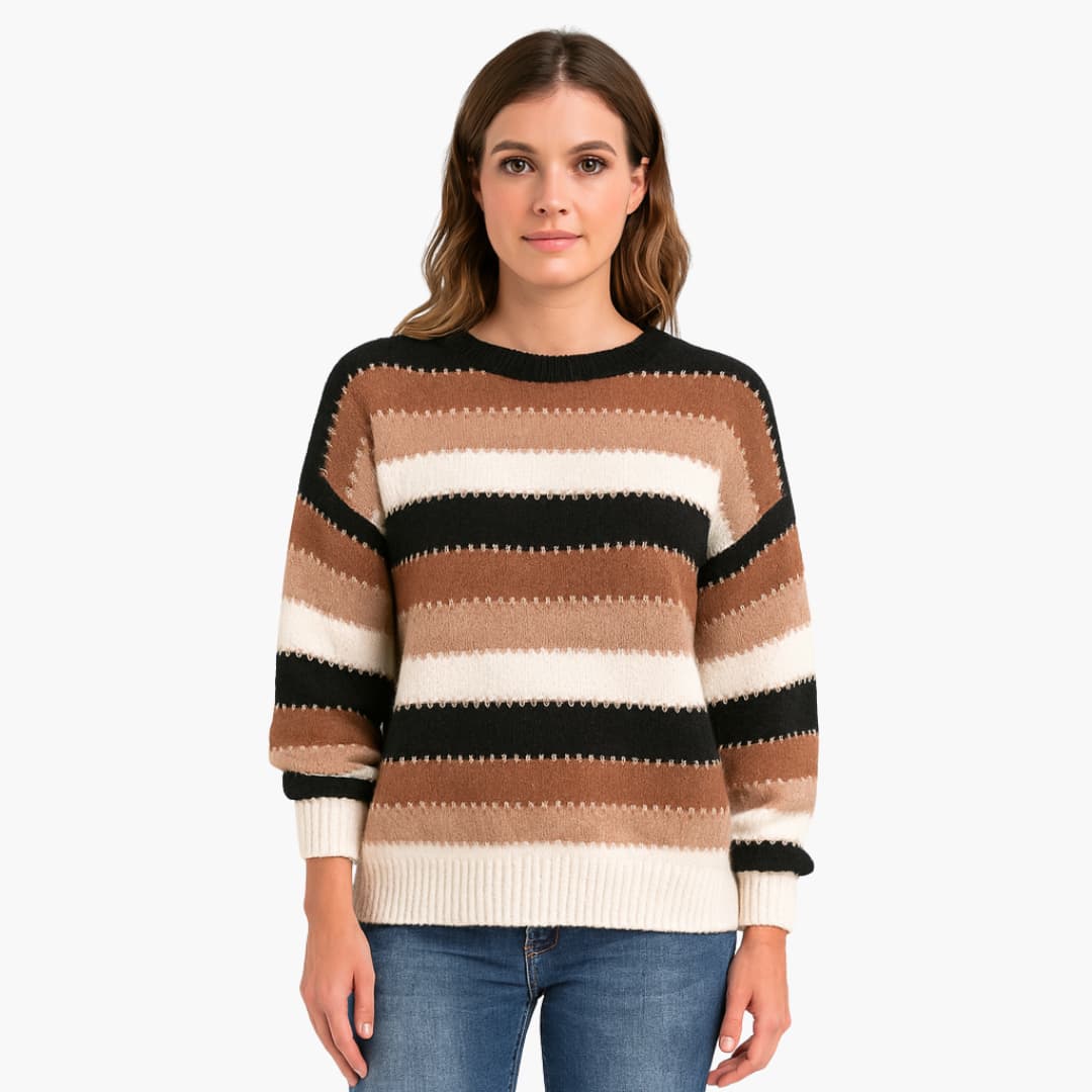 Damen pullover mit Rundhalsausschnitt und gestreifter Oberfläche