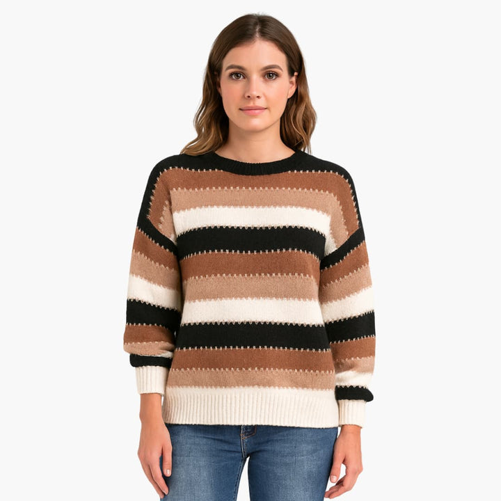 Damen pullover mit Rundhalsausschnitt und gestreifter Oberfläche