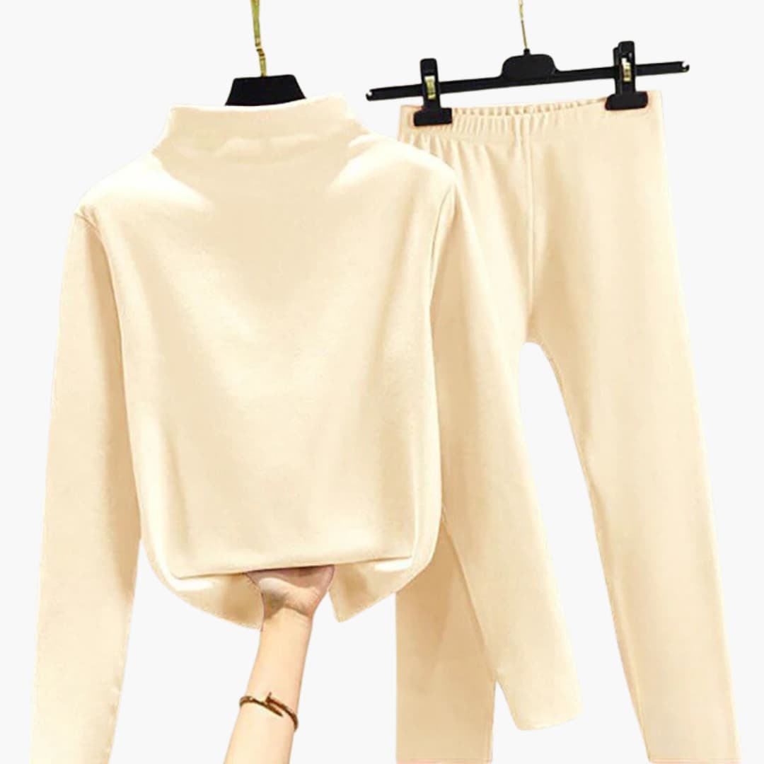 Damen Fleece Set mit langen Ärmeln und elastischem Bund
