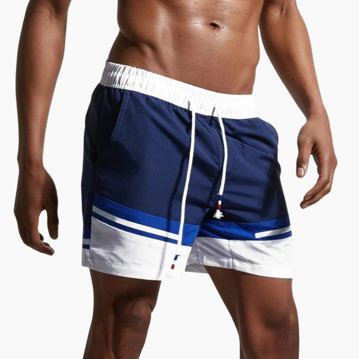 Gestreifte Badeshorts - Herren Schwimmshorts mit Kordelzug