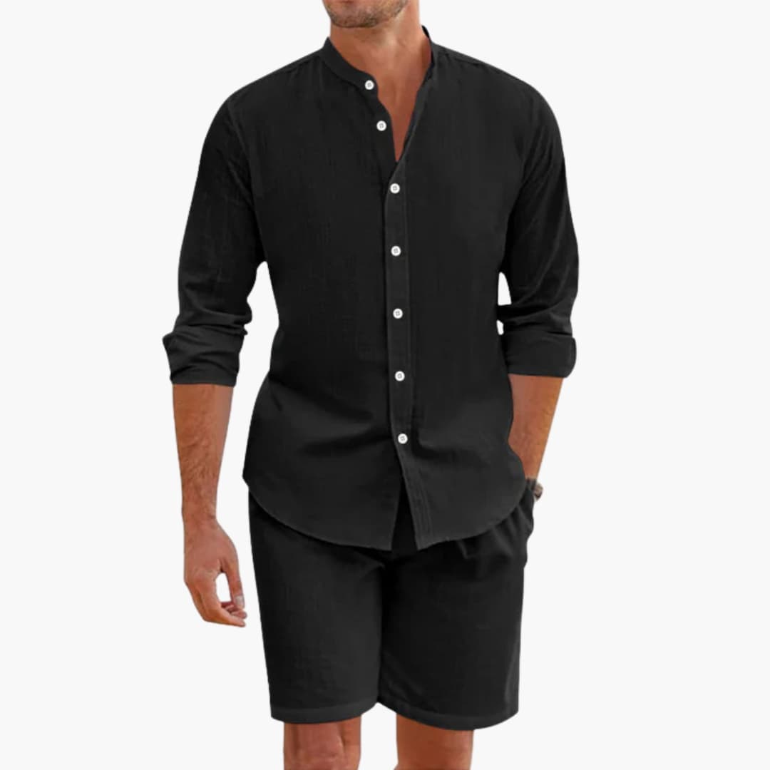 Herren Sommer Zweiteiler aus Leinenmix mit Hemd und Shorts