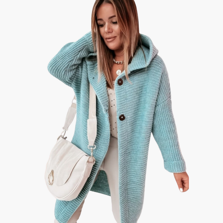 Damen Kapuzen Strickjacke mit offenem Schnitt und langen Ärmeln