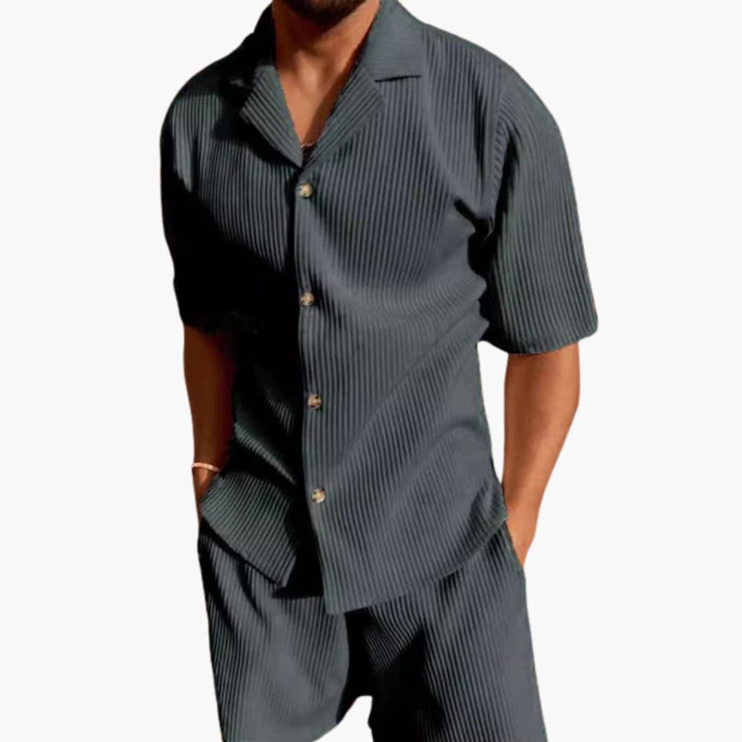 Herren Sommer Set aus strukturiertem Stoff mit Kurzarmhemd