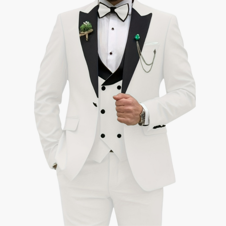 Herren Anzug dreiteilig mit Slim Fit und Kontrastrevers