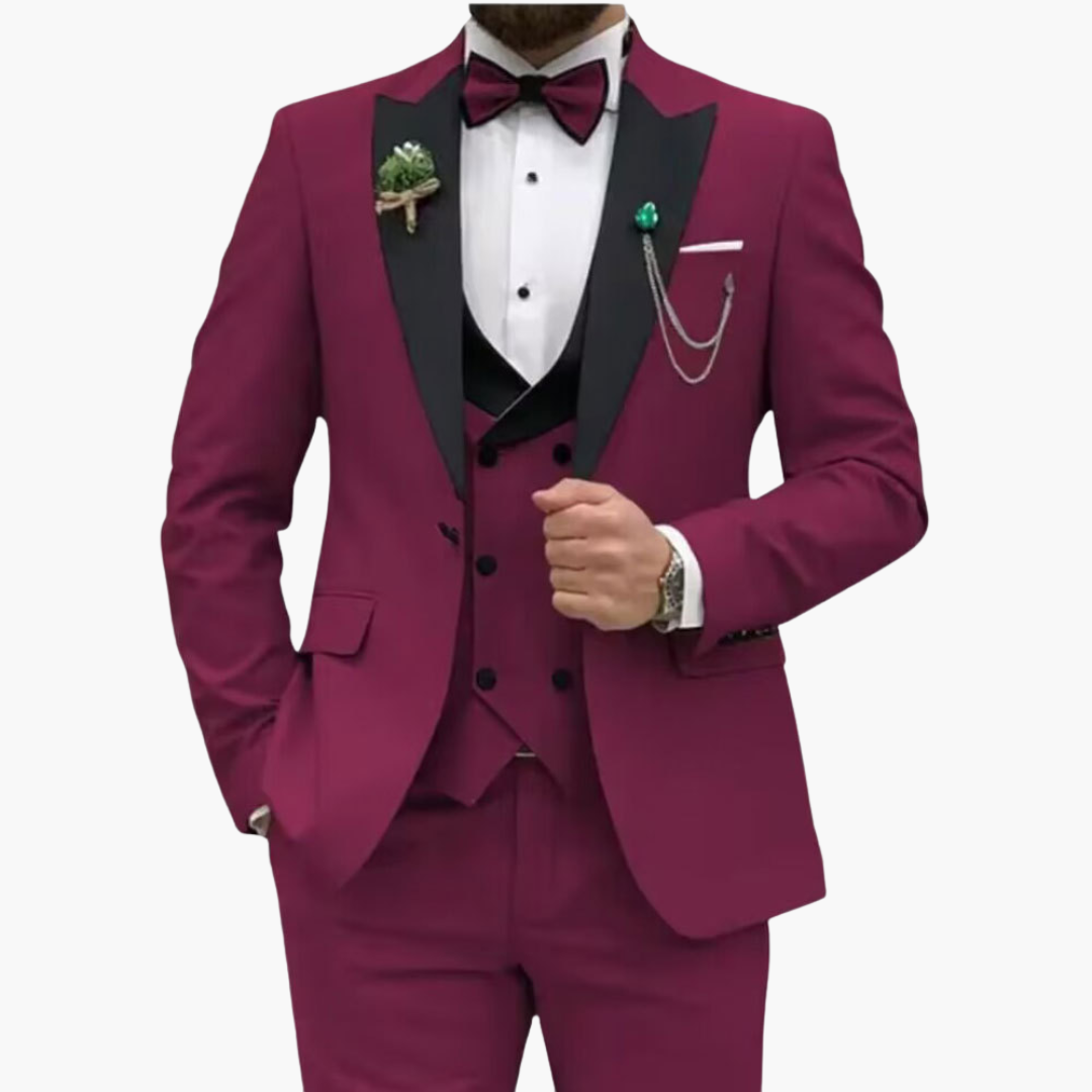 Herren Anzug dreiteilig mit Slim Fit und Kontrastrevers