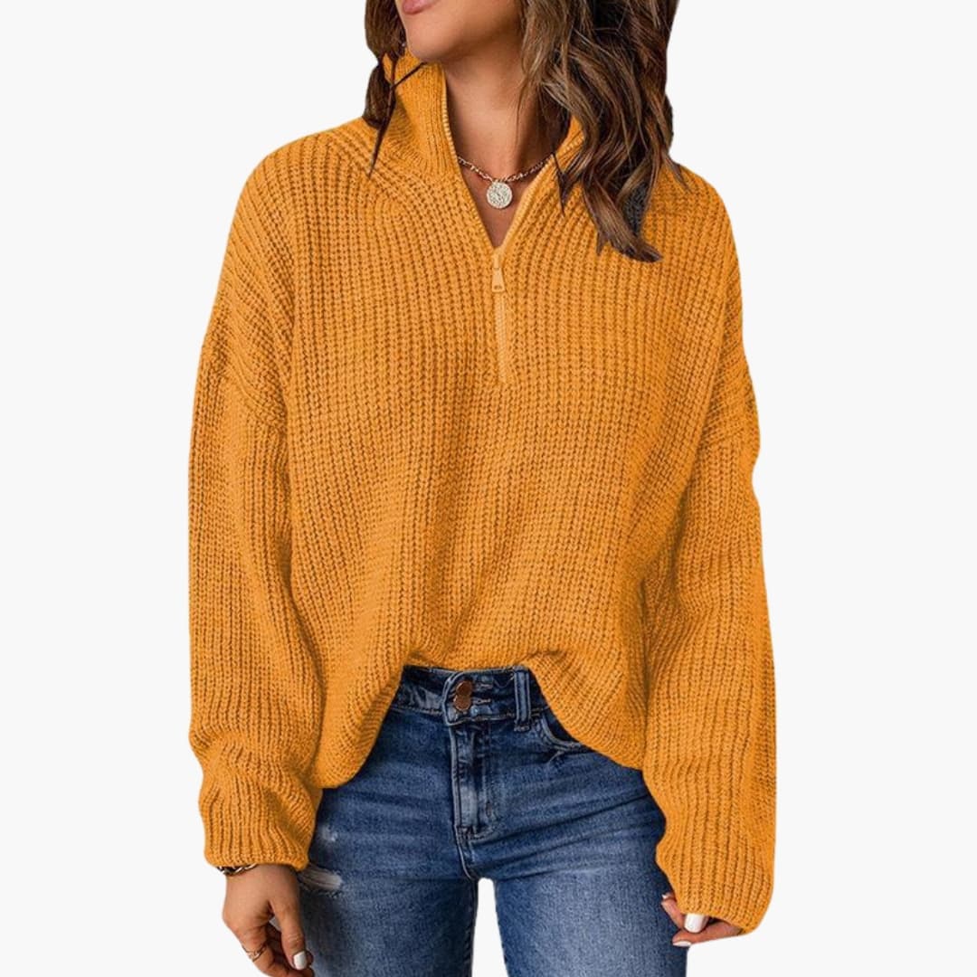 Damen Strickpullover mit Stehkragen und Reißverschluss Knit