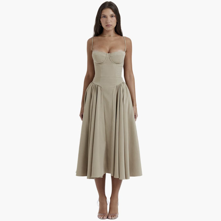 Midikleid Damen – Retro Corsagenkleid mit Trägern Sommer