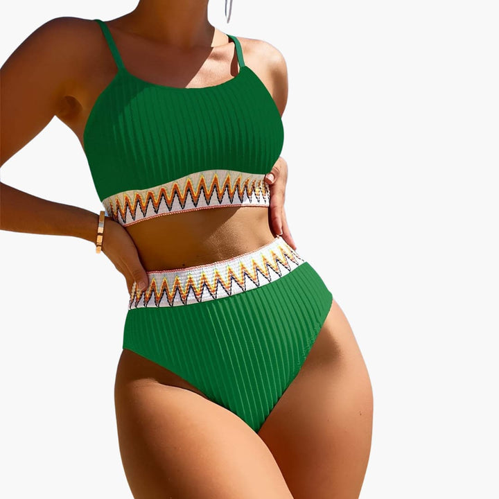 Damen-Bikini-Set mit geripptem Top und Bikinihose mit hoher Taille