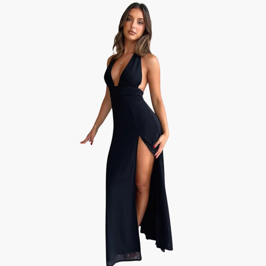 Maxikleid mit Schlitz - elegantes Damen Abendkleid Neckholder