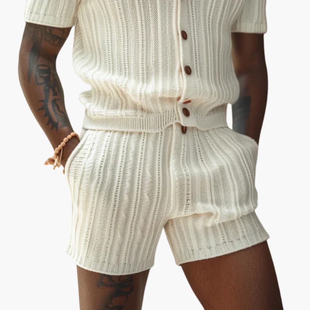 Herren Sommer-Set aus Strick mit Polohemd und Shorts