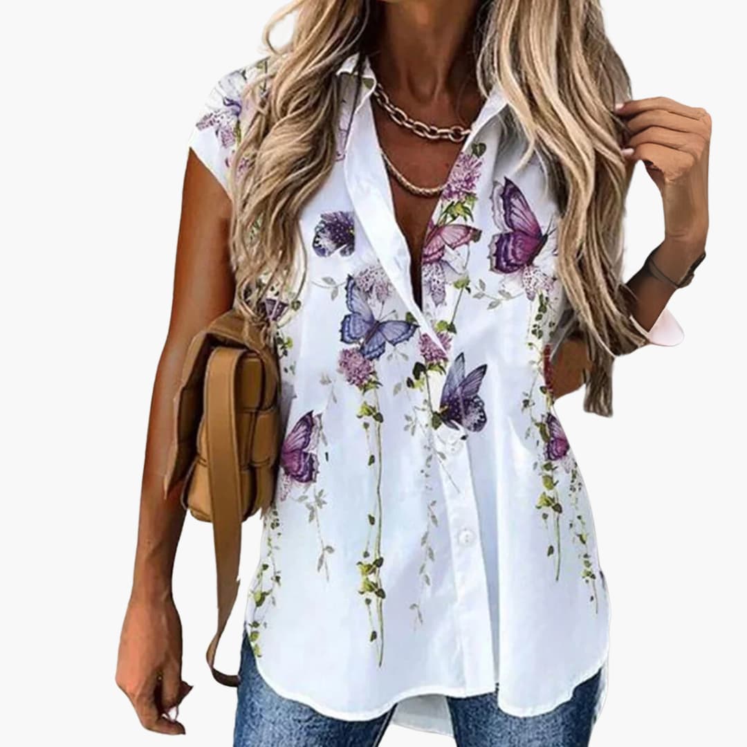 Sommer Top für Damen mit - Schmetterlingsdruck Leicht