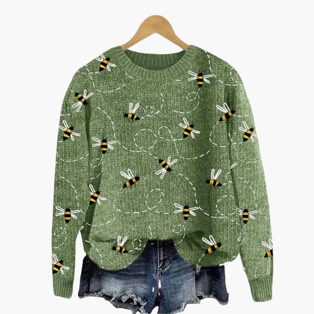Damenpullover mit Bienenmuster und langen Ärmeln