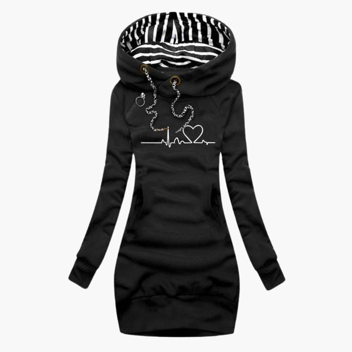 Gemütliches Pulloverkleid mit Herzschlag-Print für Damen - SchmiedeMode