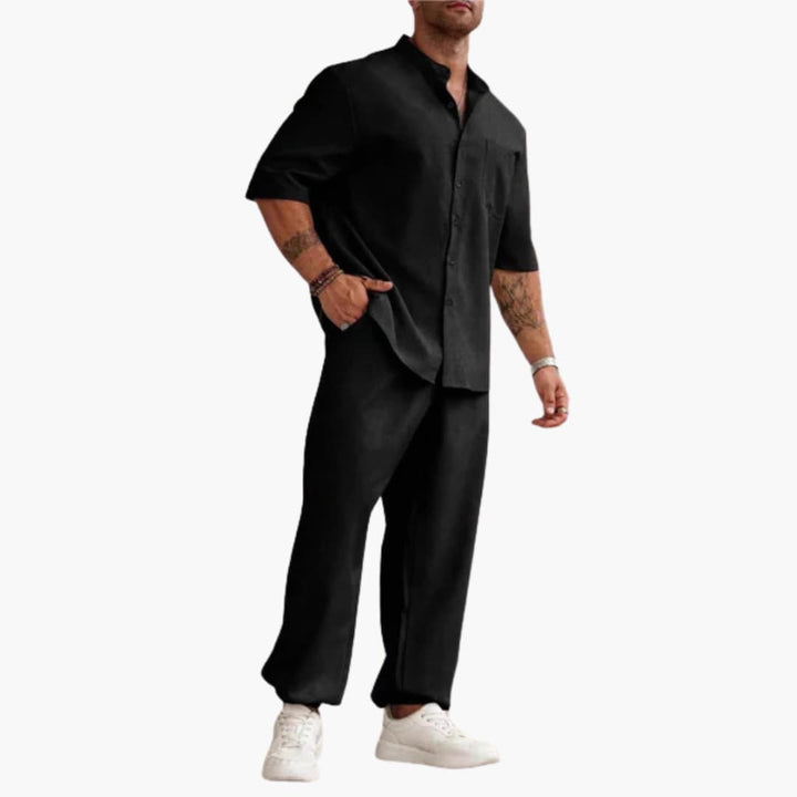 Herren Set mit Kurzarmhemd und langer Hose für Sommer