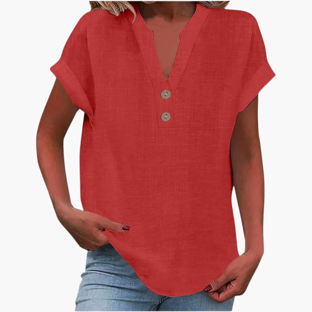 Damen Bluse mit V-Ausschnitt und kurzen Ärmeln
