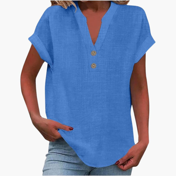 Damen Bluse mit V-Ausschnitt und kurzen Ärmeln für Frühling