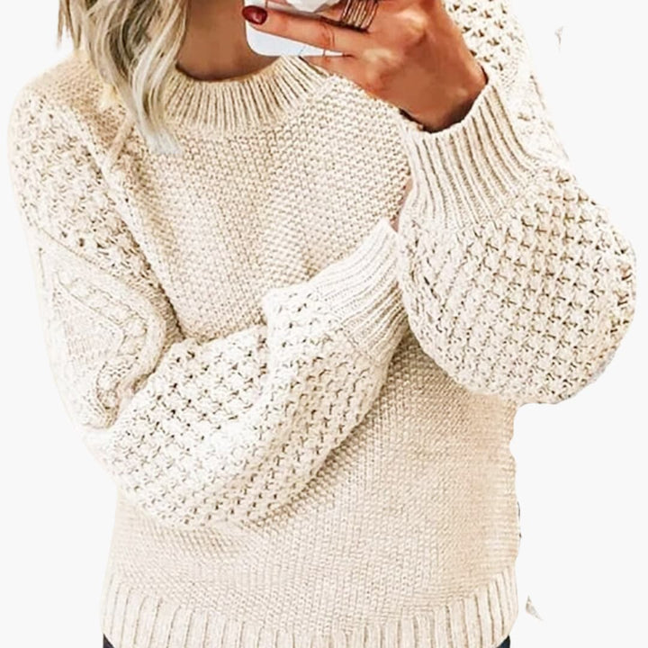 Damen pullover mit strukturierten Ärmeln und geripptem Saum