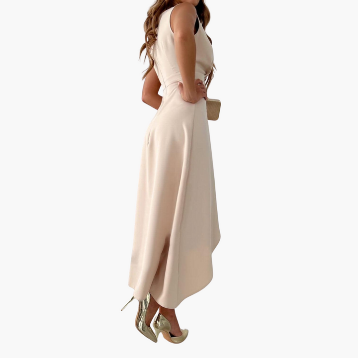 Chic Wickel V-Ausschnitt Midi Kleid für Damen - Elegante Passform