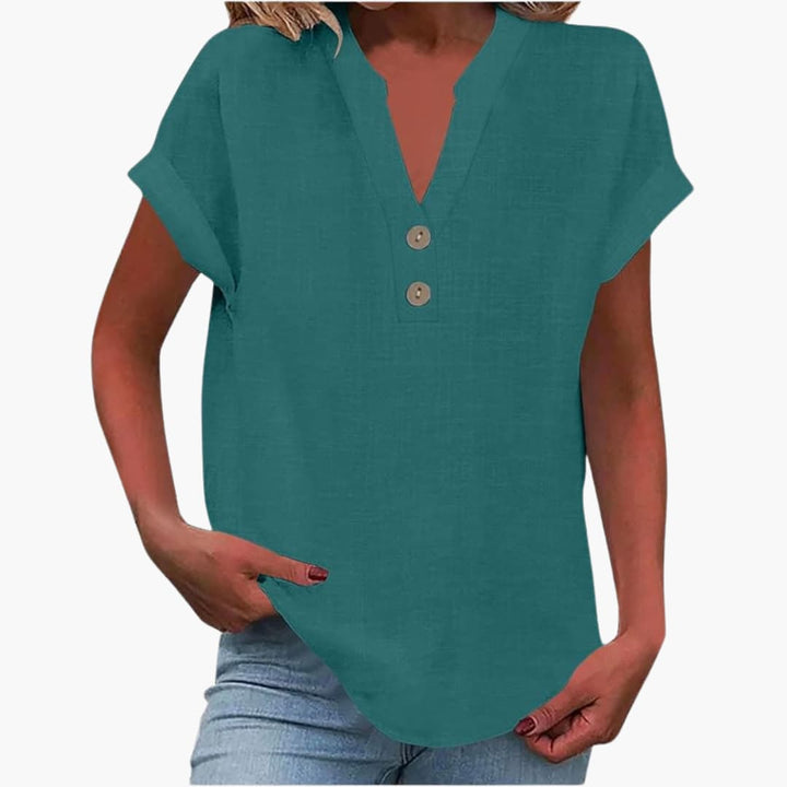 Damen Kurzarmshirt mit V-Ausschnitt und lockerer Passform