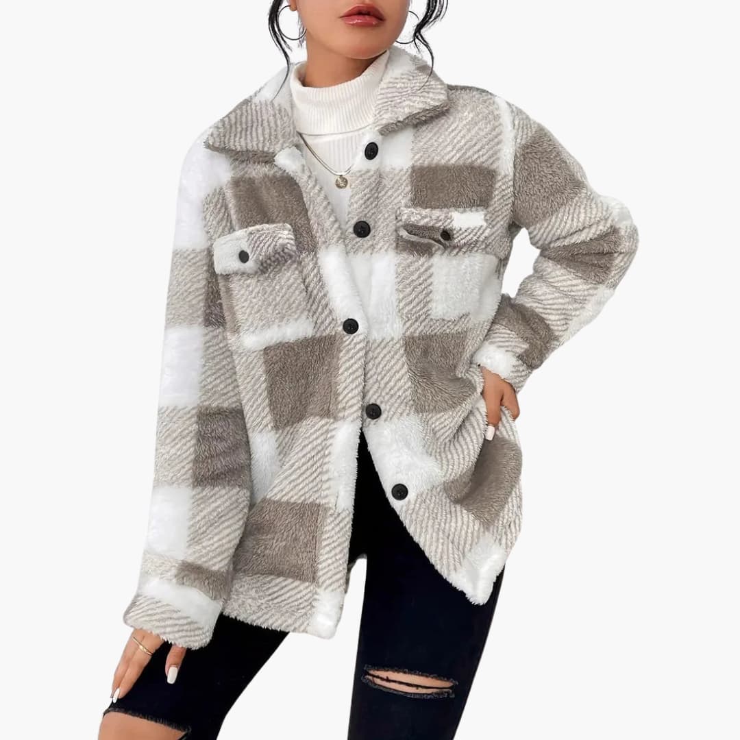 Damen jacke mit Karomuster und Knopfverschluss