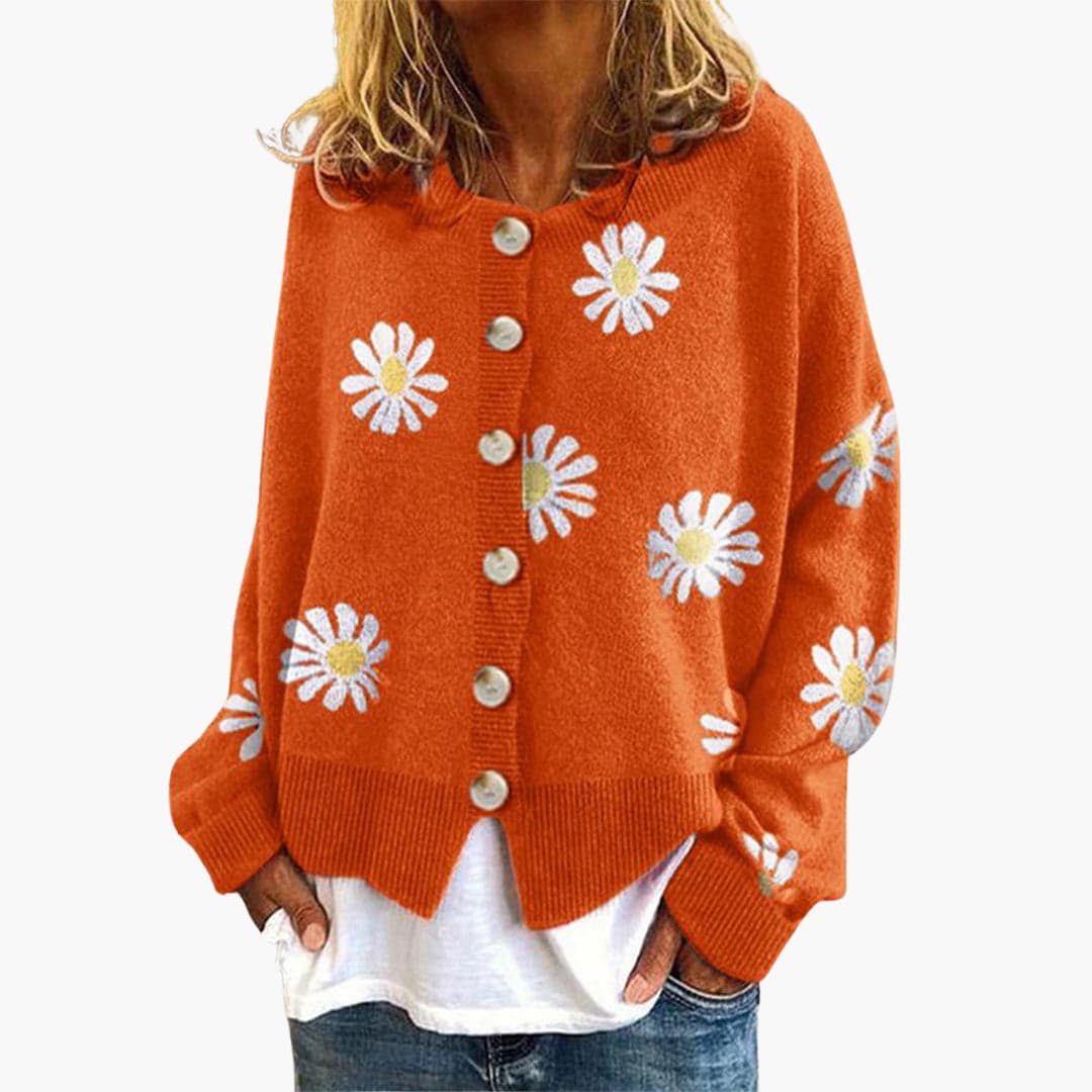 Damenstrick jacke mit Knopfverschluss und Blumenmuster