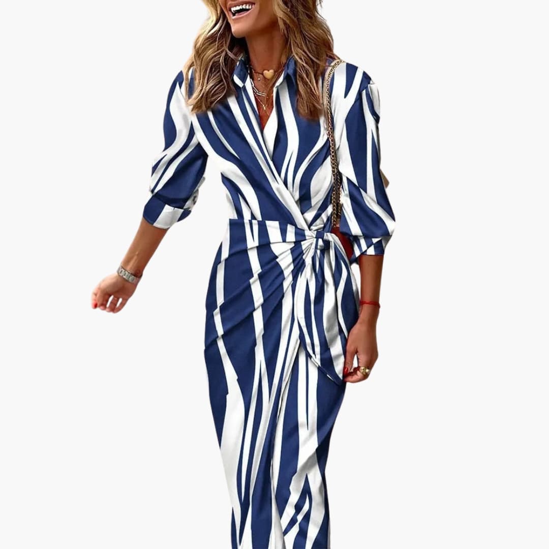 Gestreiftes Hemdblusenkleid – Damen Maxikleid aus Baumwolle