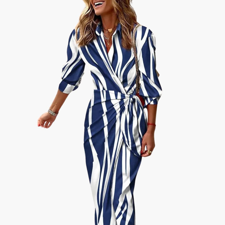 Gestreiftes Hemdblusenkleid – Damen Maxikleid aus Baumwolle
